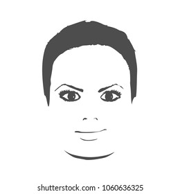 Face front view. Elegant silhouette of a female head. Portrait of a happy smiled woman