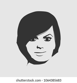 Face front view. Elegant silhouette of a female head. Portrait of a happy smiled woman