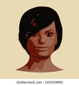 Face front view. Elegant silhouette of a woman spectacles