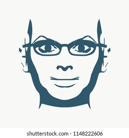Face front view. Elegant silhouette of a woman spectacles