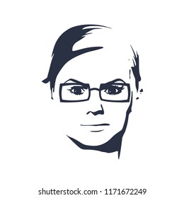 Face front view. Elegant silhouette of a woman wearing spectacles