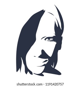 Face front view. Elegant silhouette of a female head. Portrait of a happy smiled woman