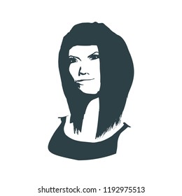 Face front view. Elegant silhouette of a female head. Portrait of a happy smiled woman