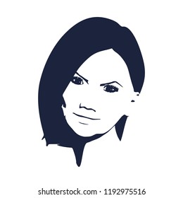 Face front view. Elegant silhouette of a female head. Portrait of a happy smiled woman