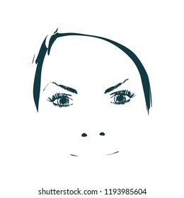 Face front view. Elegant silhouette of a female head. Portrait of a happy smiled woman