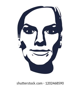 Face front view. Elegant silhouette of a female head. Portrait of a happy smiled woman