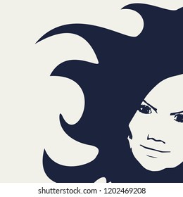 Face front view. Elegant silhouette of a female head. Portrait of a happy smiled woman