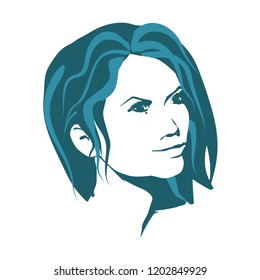 Face front view. Elegant silhouette of a female head. Portrait of a happy smiled woman