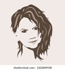 Face front view. Elegant silhouette of a female head. Portrait of a happy smiled woman