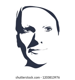 Face front view. Elegant silhouette of a female head. Portrait of a happy smiled woman
