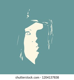 Face front view. Elegant silhouette of a female head. Portrait of a happy smiled woman