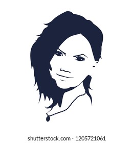 Face front view. Elegant silhouette of a female head. Portrait of a happy smiled woman