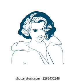 Face front view. Elegant silhouette of a lady. Retro hair style.