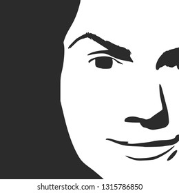 Face front view. Elegant silhouette of a female head.