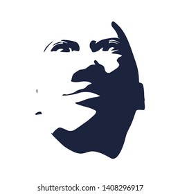 Face front view. Elegant silhouette of a female head. Portrait of a happy smiled woman