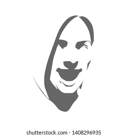 Face front view. Elegant silhouette of a female head. Surprised beautiful woman with open mouth.