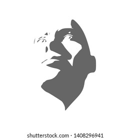 Face front view. Elegant silhouette of a female head. Portrait of a happy smiled woman