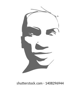 Face front view. Elegant silhouette of a female head. Portrait of a happy smiled woman