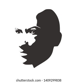 Face front view. Elegant silhouette of a female head. Portrait of a happy smiled woman