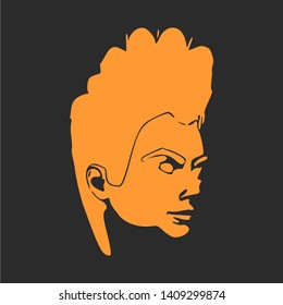 Face front view. Elegant silhouette of a female head. Mohawk hair style.