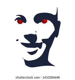 Face front view. Elegant silhouette of a female head. Portrait of a happy smiled woman