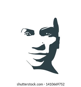 Face front view. Elegant silhouette of a female head. Portrait of a happy smiled woman