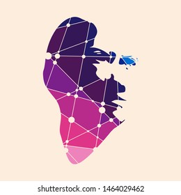Face front view. Elegant silhouette of a female head. Portrait of a woman. Connected lines with dots.