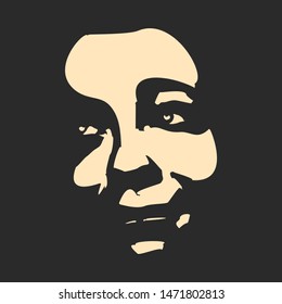 Face front view. Elegant silhouette of a female head. Portrait of a happy smiled woman