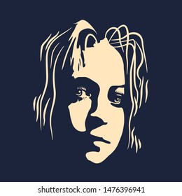 Face front view. Elegant silhouette of a female head.