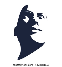 Face front view. Elegant silhouette of a female head. Portrait of a happy smiled woman