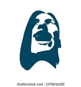 Face front view. Elegant silhouette of a female head. Surprised beautiful woman with open mouth.