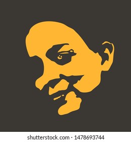 Face front view. Elegant silhouette of a female head. Portrait of a happy smiled woman