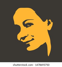 Face front view. Elegant silhouette of a female head. Portrait of a happy smiled woman