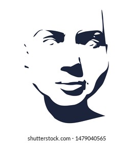 Face front view. Elegant silhouette of a female head. Portrait of a happy smiled woman