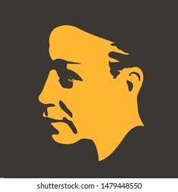 Face front view. Elegant silhouette of a female head. Portrait of a happy smiled woman