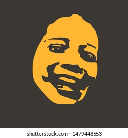 Face front view. Elegant silhouette of a female head. Portrait of a happy smiling woman