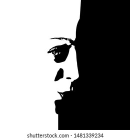 Face front view. Elegant silhouette of a female head. Portrait of a happy smiled woman