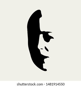 Face front view. Elegant silhouette of a female head.