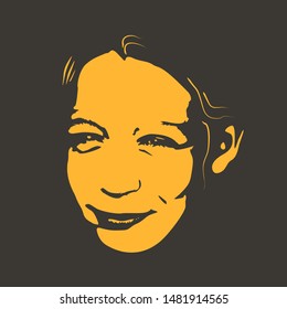 Face front view. Elegant silhouette of a female head. Portrait of a happy smiled woman