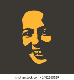 Face front view. Elegant silhouette of a female head. Portrait of a happy smiled woman