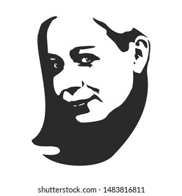 Face front view. Elegant silhouette of a female head. Portrait of a happy smiled woman