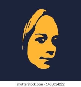 Face front view. Elegant silhouette of a female head. Portrait of a happy smiled woman