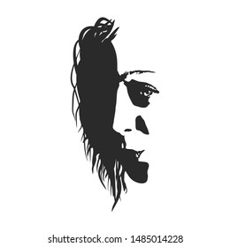 Face front view. Elegant silhouette of a female head. Portrait of a happy smiled woman