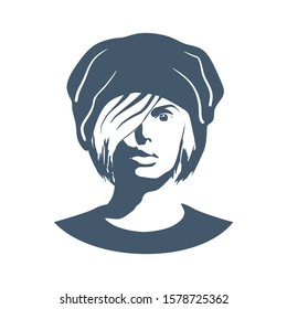 Face front view. Elegant silhouette of a female head. Beautiful woman portrait.