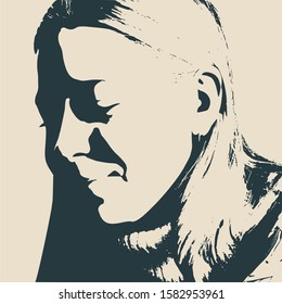 Face front view. Elegant silhouette of a female head. Portrait of a happy smiled woman