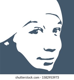 Face front view. Elegant silhouette of a female head. Portrait of a happy smiled woman