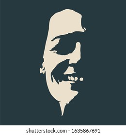 Face front view. Elegant silhouette of a female head. Portrait of a happy smiled woman