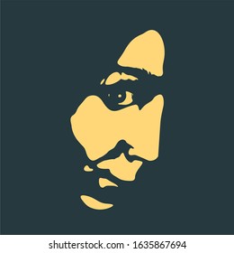 Face front view. Elegant silhouette of a female head. Portrait of a happy smiled woman