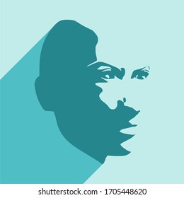 Vista frontal. Silueta elegante de cabeza femenina. Icono web con sombra larga