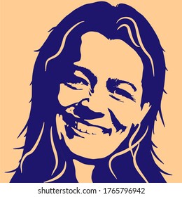 Face front view. Elegant silhouette of a female head. Portrait of a happy smiled woman